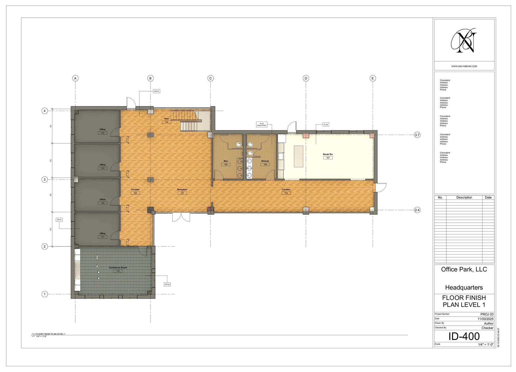 Annotated Sheets — ID-400 — Floor Finish Plan, Level 1